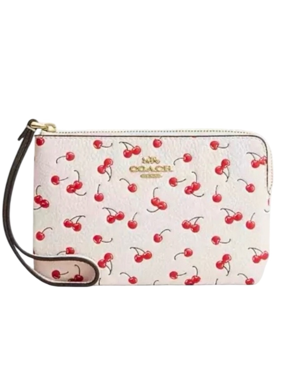 Coach Cherry Print Corner Zip Wristlet Chalk Red NWT CNO37